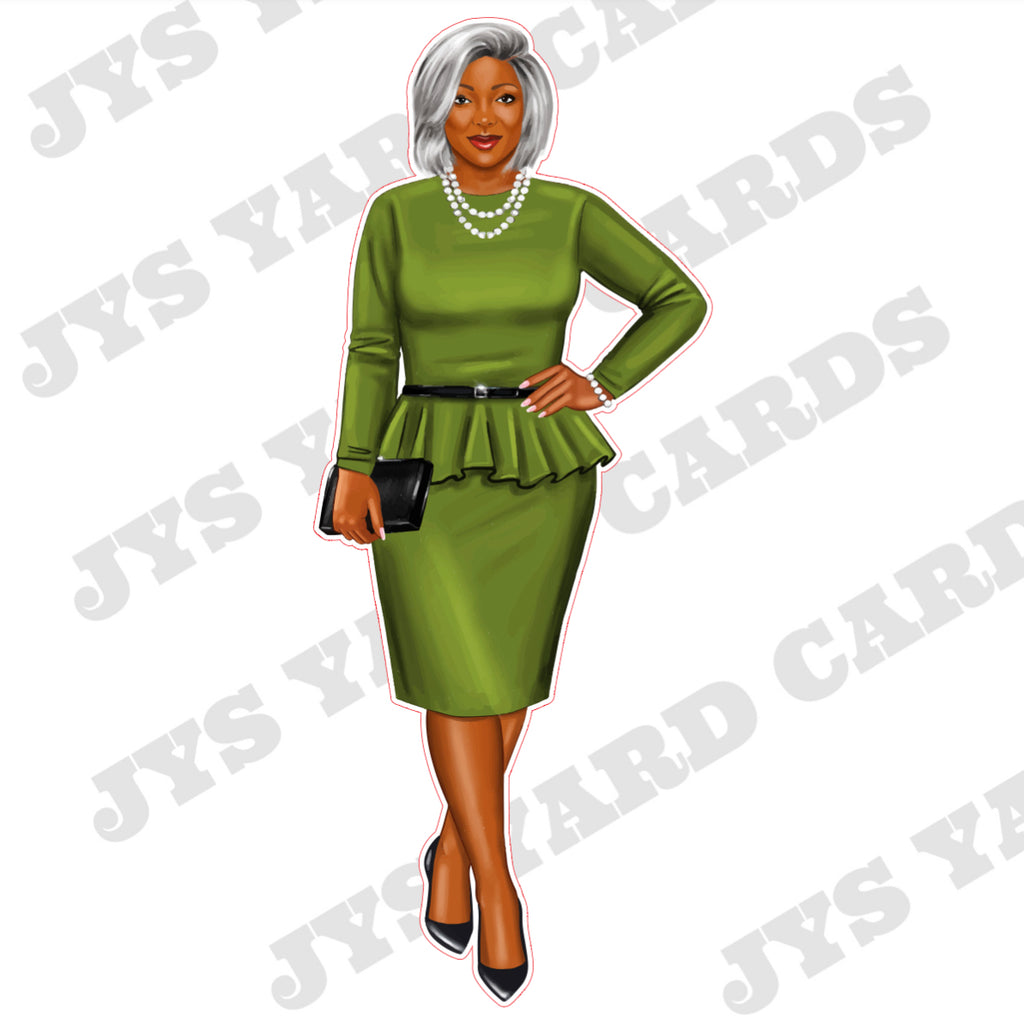 CLASSIC WOMAN: WHITE HAIR & GREEN DRESS - Yard Card Signs by JYS International