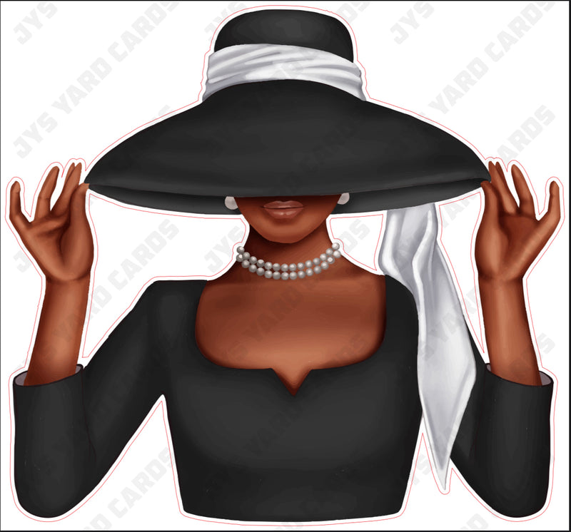 BROWN WOMAN WITH HAT: BLACK - Yard Card Signs by JYS International