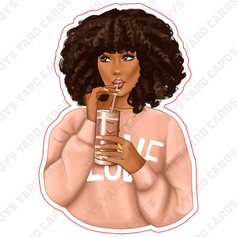 AFRO GIRL WITH HOODIE: CREAM - Yard Card Signs by JYS International