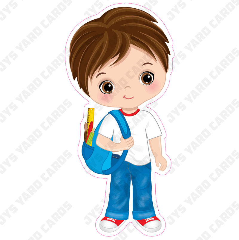 SCHOOL LIGHT BOY WITH BAG - Yard Card Signs by JYS International