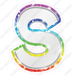 Single Letters: 18” Bouncy Metallic White With Rainbow - Yard Card Signs by JYS International