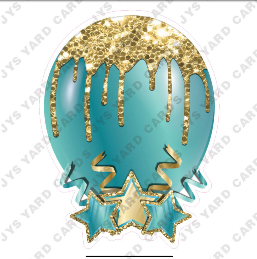 INDIVIDUAL BALLOON: TEAL AND GOLD - Yard Card Signs by JYS International