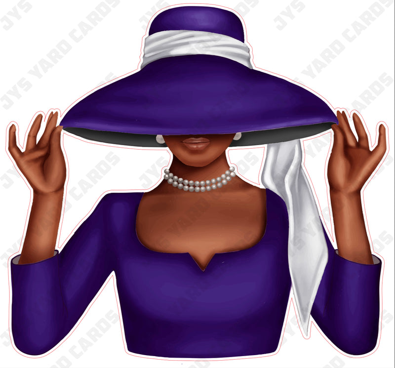 BROWN WOMAN WITH HAT: PURPLE - Yard Card Signs by JYS International