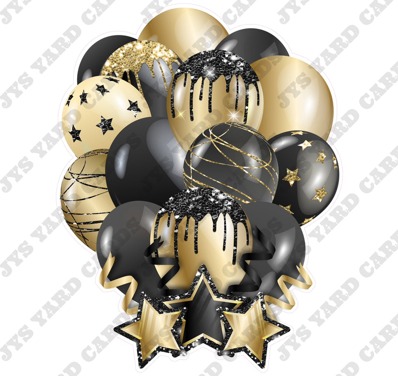 SINGLE JAZZY SOLID BALLOON: BLACK AND GOLD - Yard Card Signs by JYS International