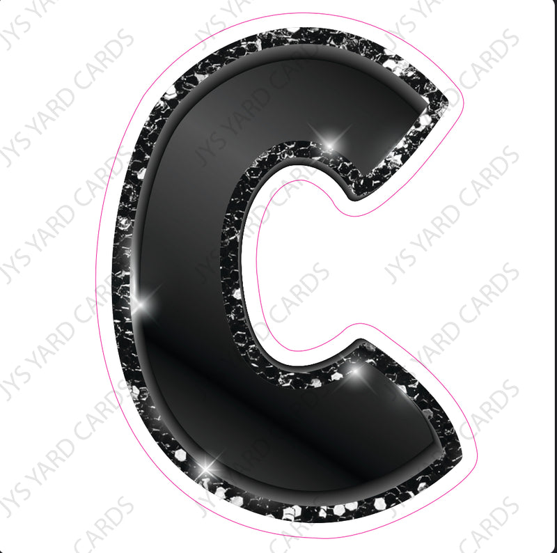 Single Letters: 18” Bouncy Metallic Black - Yard Card Signs by JYS International