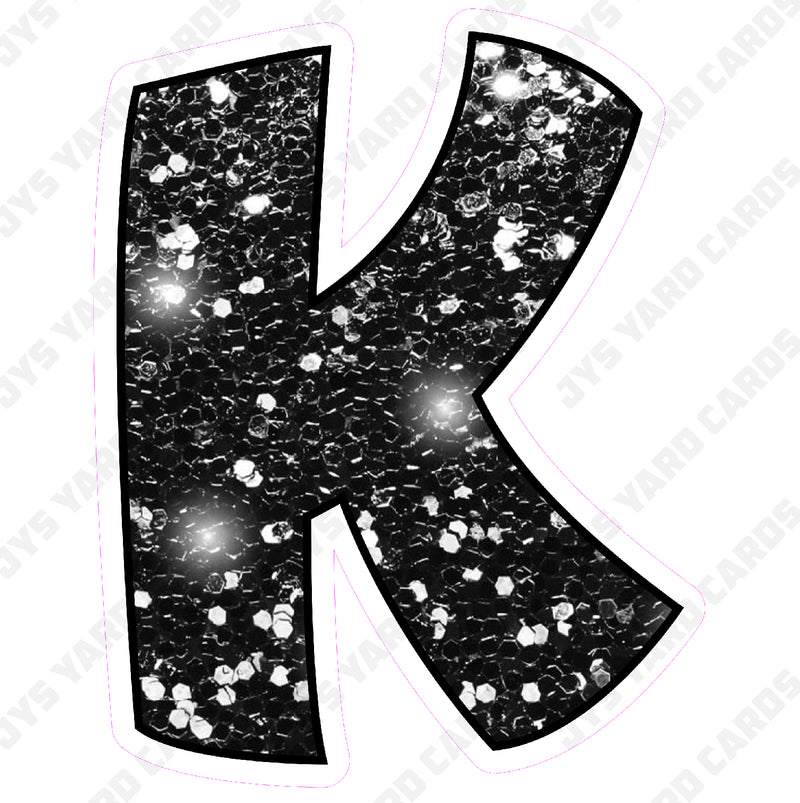 Single Letters: 18” Bouncy Glitter Black - Yard Card Signs by JYS International