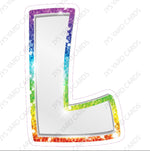 Single Letters: 23” Bouncy Metallic White With Rainbow - Yard Card Signs by JYS International