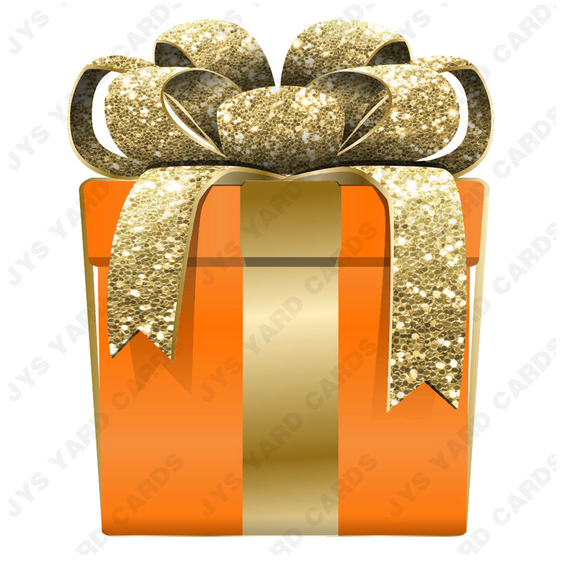 PRESENT: ORANGE w/ GOLD BOW - Yard Card Signs by JYS International