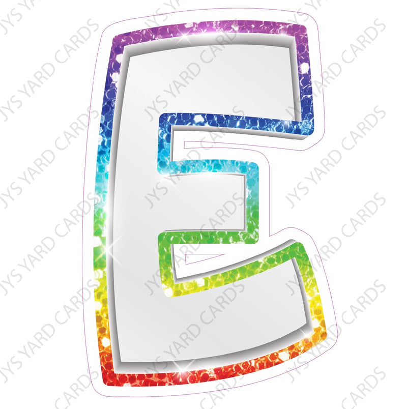 Single Letters: 23” Bouncy Metallic White With Rainbow - Yard Card Signs by JYS International