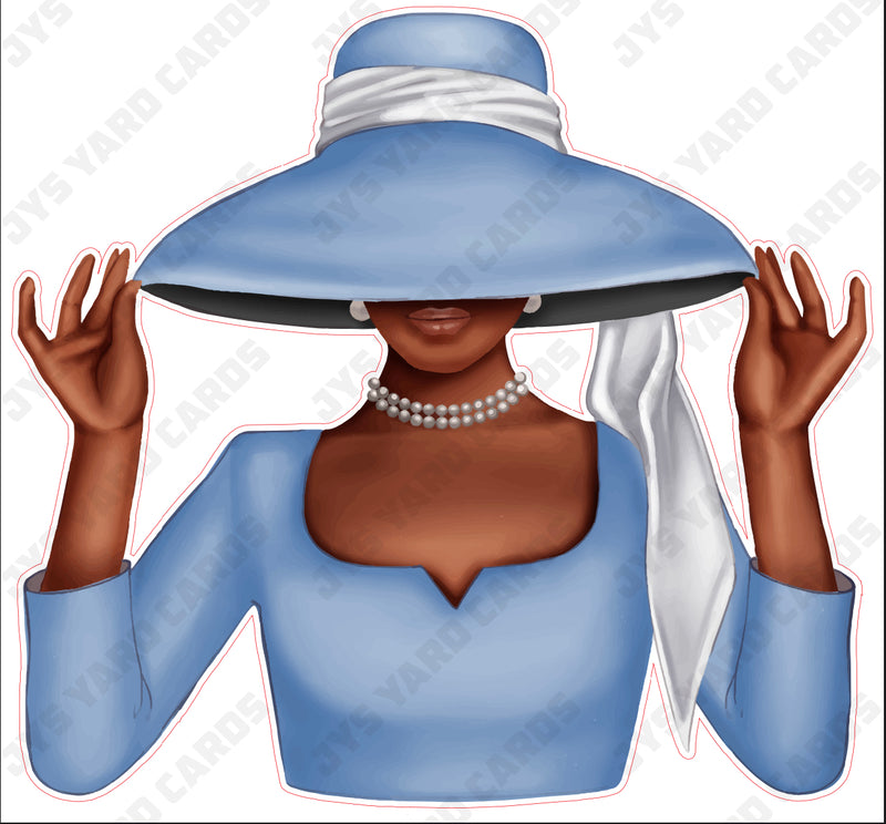 BROWN WOMAN WITH HAT: BABY BLUE - Yard Card Signs by JYS International