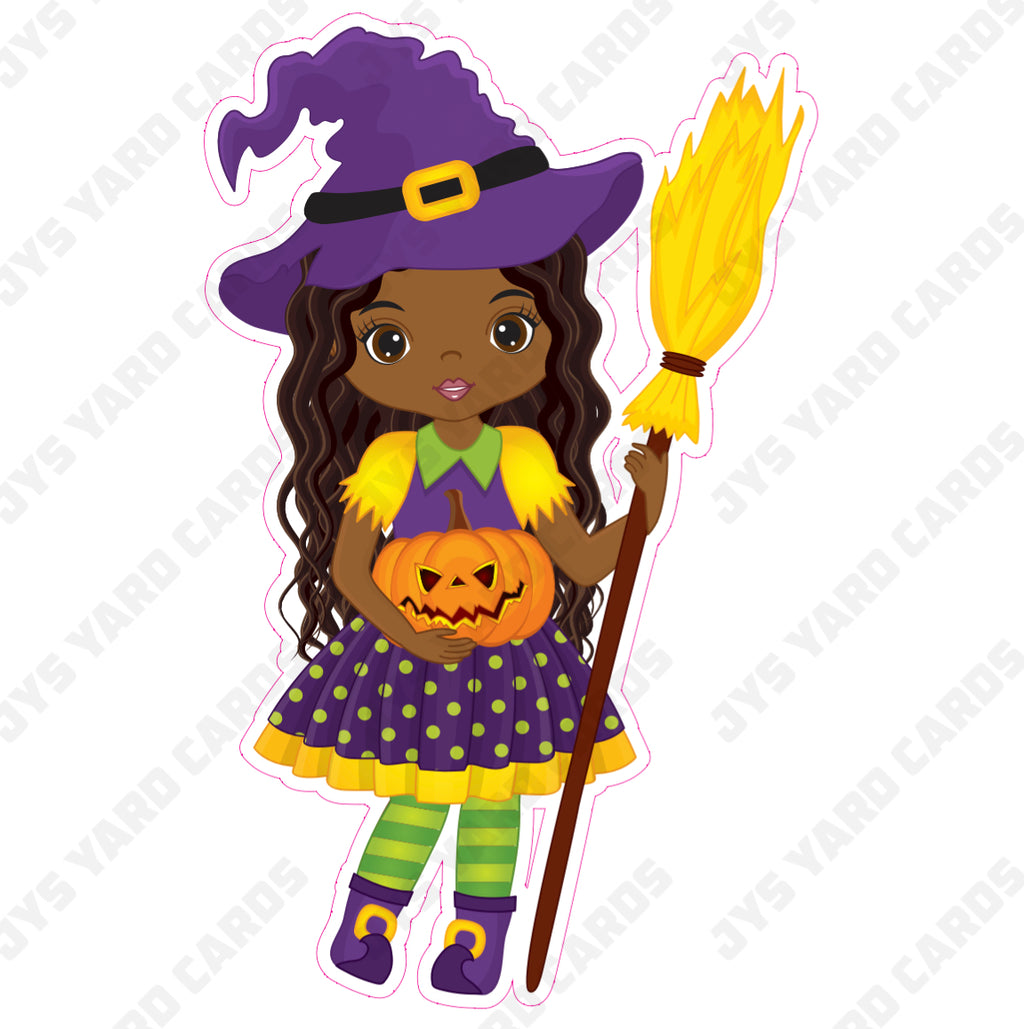 WITCH BROWN GIRL WITH PUMPKIN 2 - Yard Card Signs by JYS International