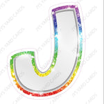 Single Letters: 23” Bouncy Metallic White With Rainbow - Yard Card Signs by JYS International