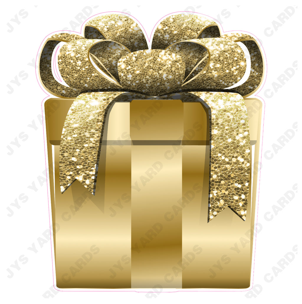 PRESENT: GOLD w/ GOLD BOW - Yard Card Signs by JYS International