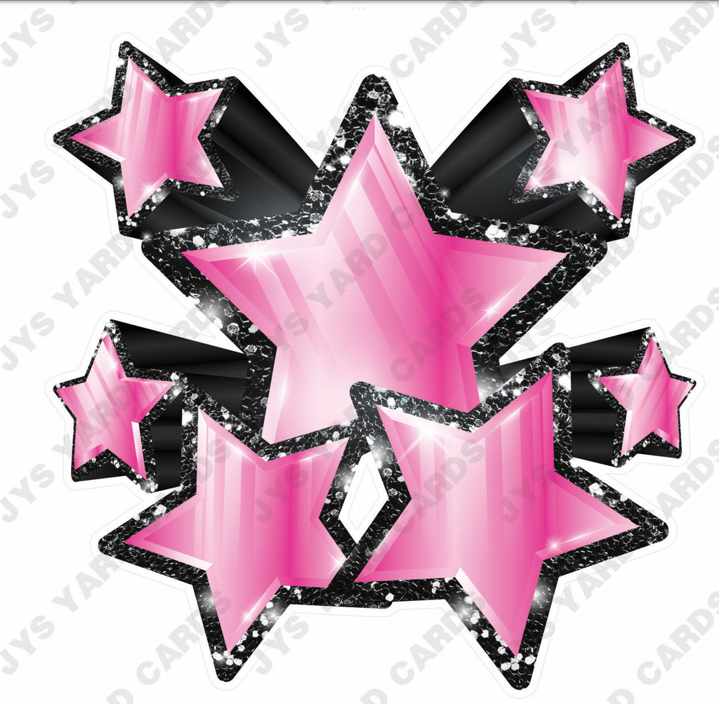 SHOOTING STARS: BLACK & LIGHT PINK - Yard Card Signs by JYS International