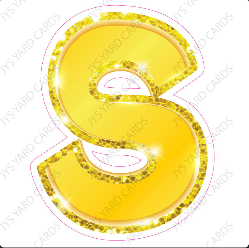 Single Letters: 12” Bouncy Metallic Yellow - Yard Card Signs by JYS International