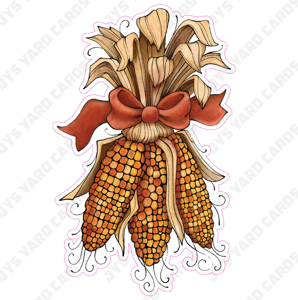 INDIAN CORN WITH RIBBON - Yard Card Signs by JYS International