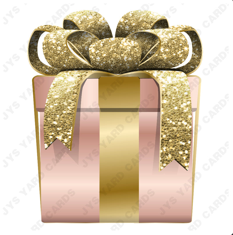 PRESENT: ROSE GOLD w/ GOLD BOW - Yard Card Signs by JYS International