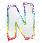 Single Letters: 18” Bouncy Metallic White With Rainbow - Yard Card Signs by JYS International