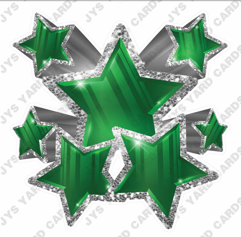 SHOOTING STARS: GREEN AND SILVER - Yard Card Signs by JYS International