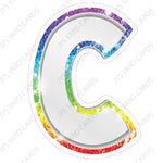 Single Letters: 23” Bouncy Metallic White With Rainbow - Yard Card Signs by JYS International