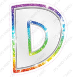 Single Letters: 12” Bouncy Metallic White With Rainbow - Yard Card Signs by JYS International