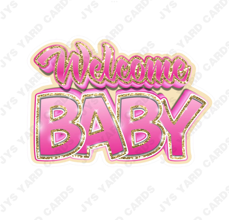 WELCOME BABY CENTERPIECE: Pink & Gold - Yard Card Signs by JYS International