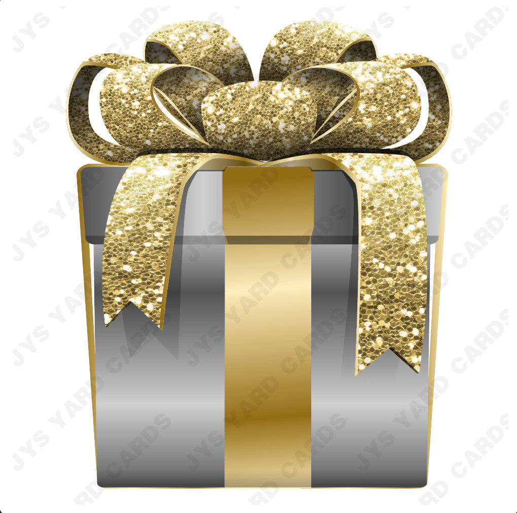 PRESENT: SILVER w/ GOLD BOW - Yard Card Signs by JYS International