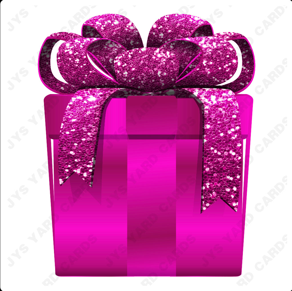 PRESENT: HOT PINK w/ HOT PINK BOW - Yard Card Signs by JYS International