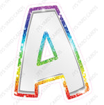 Single Letters: 18” Bouncy Metallic White With Rainbow - Yard Card Signs by JYS International