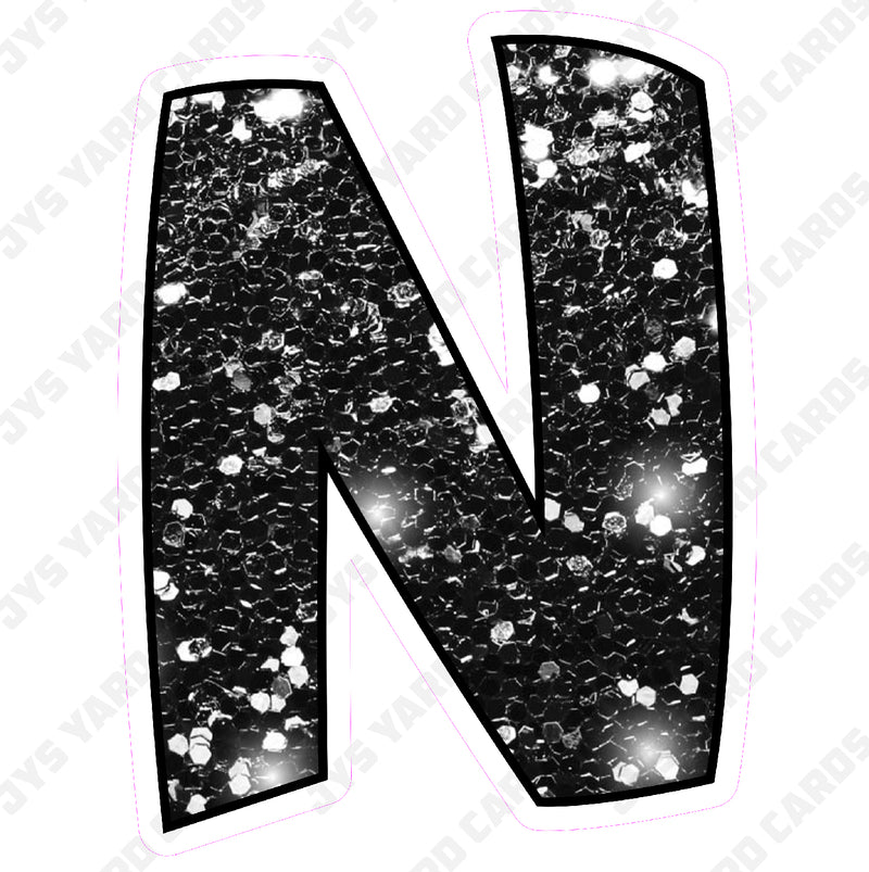 Single Letters: 18” Bouncy Glitter Black - Yard Card Signs by JYS International