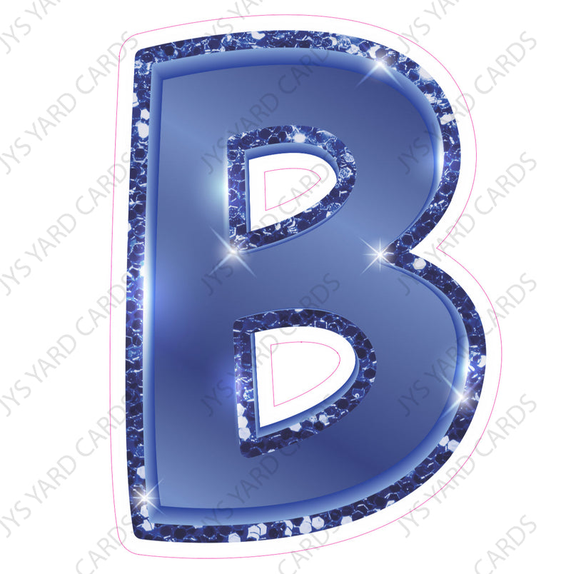 Single Letters: 12” Bouncy Glitter Metallic Navy Blue - Yard Card Signs by JYS International