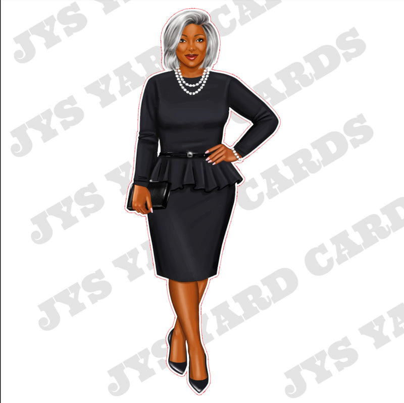 CLASSIC WOMAN: WHITE HAIR & BLACK DRESS - Yard Card Signs by JYS International