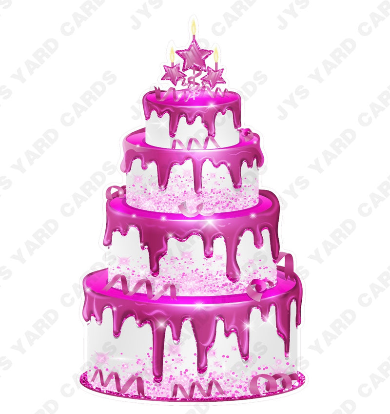 JAZZY CAKE: WHITE & HOT PINK - Yard Card Signs by JYS International