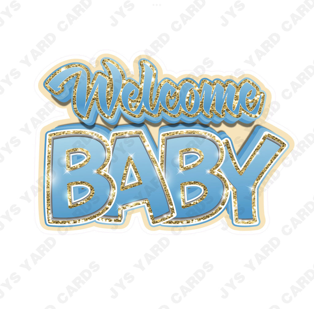 WELCOME BABY CENTERPIECE: Light Blue & Gold - Yard Card Signs by JYS International