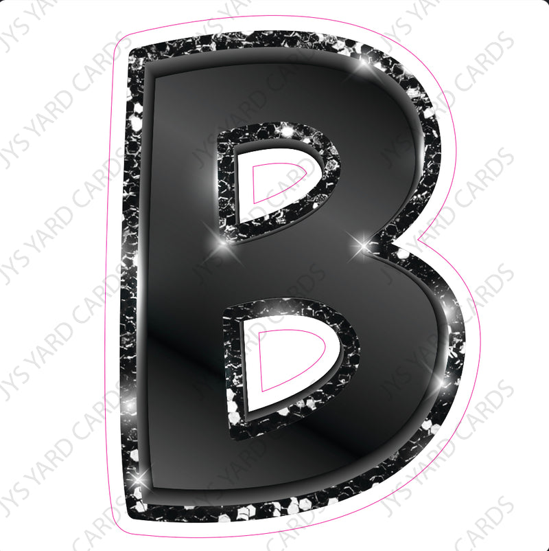 Single Letters: 18” Bouncy Metallic Black - Yard Card Signs by JYS International