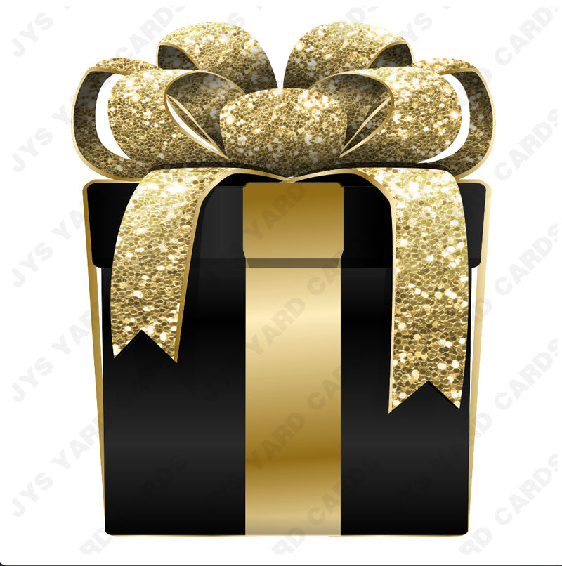 PRESENT: BLACK w/ GOLD BOW - Yard Card Signs by JYS International