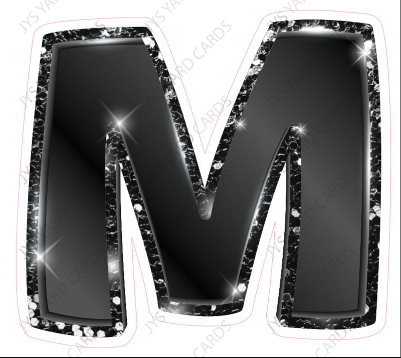 Single Letters: 18” Bouncy Metallic Black - Yard Card Signs by JYS International