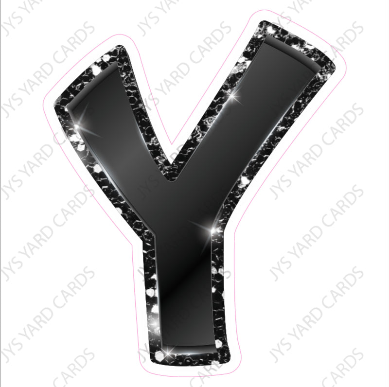 Single Letters: 18” Bouncy Metallic Black - Yard Card Signs by JYS International