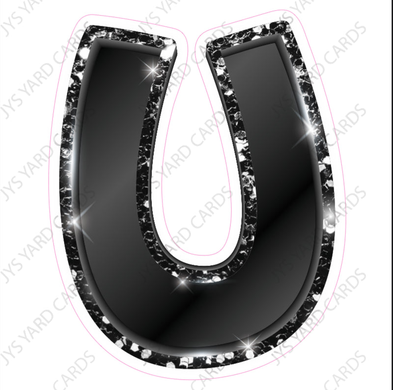 Single Letters: 18” Bouncy Metallic Black - Yard Card Signs by JYS International