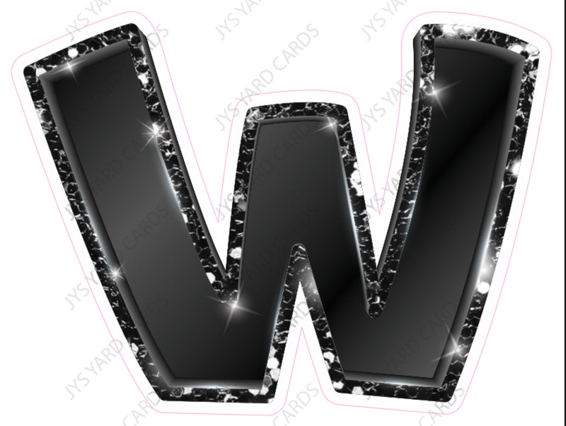 Single Letters: 18” Bouncy Metallic Black - Yard Card Signs by JYS International