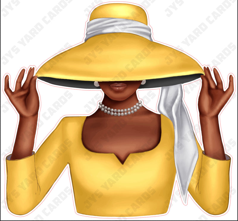 BROWN WOMAN WITH HAT: YELLOW - Yard Card Signs by JYS International