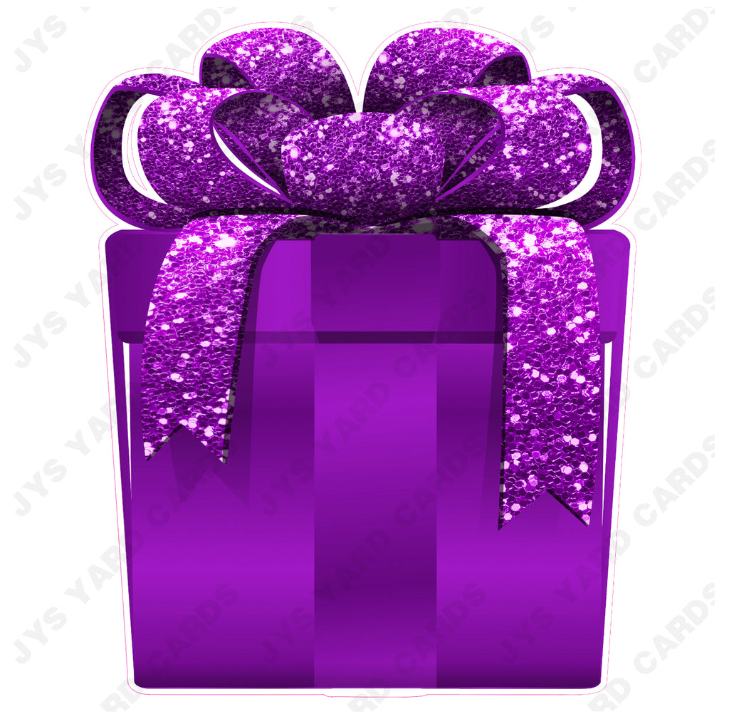 PRESENT: PURPLE w/ PURPLE BOW - Yard Card Signs by JYS International