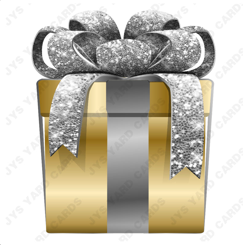 PRESENT: GOLD w/ SILVER BOW - Yard Card Signs by JYS International