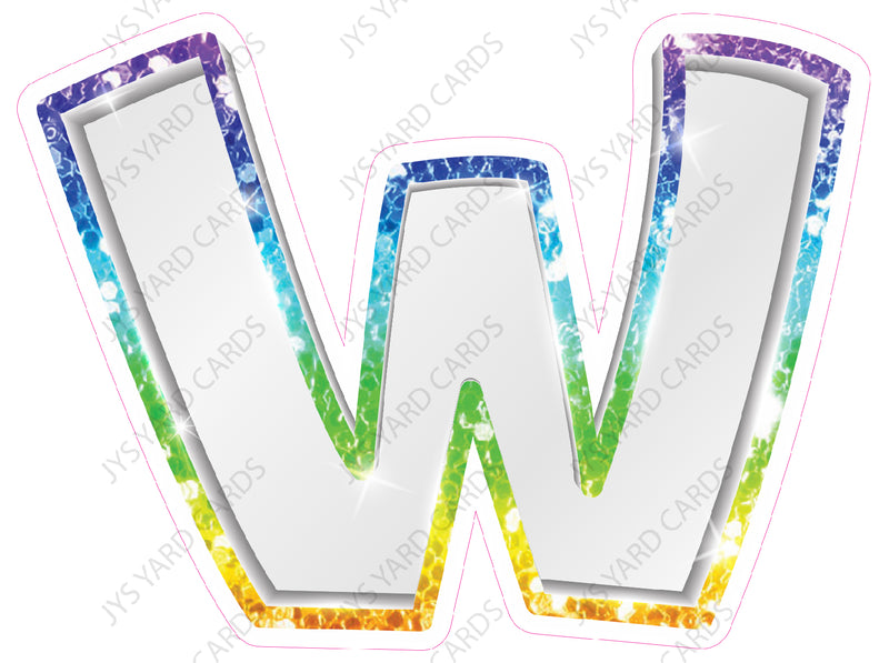 Single Letters: 18” Bouncy Metallic White With Rainbow - Yard Card Signs by JYS International