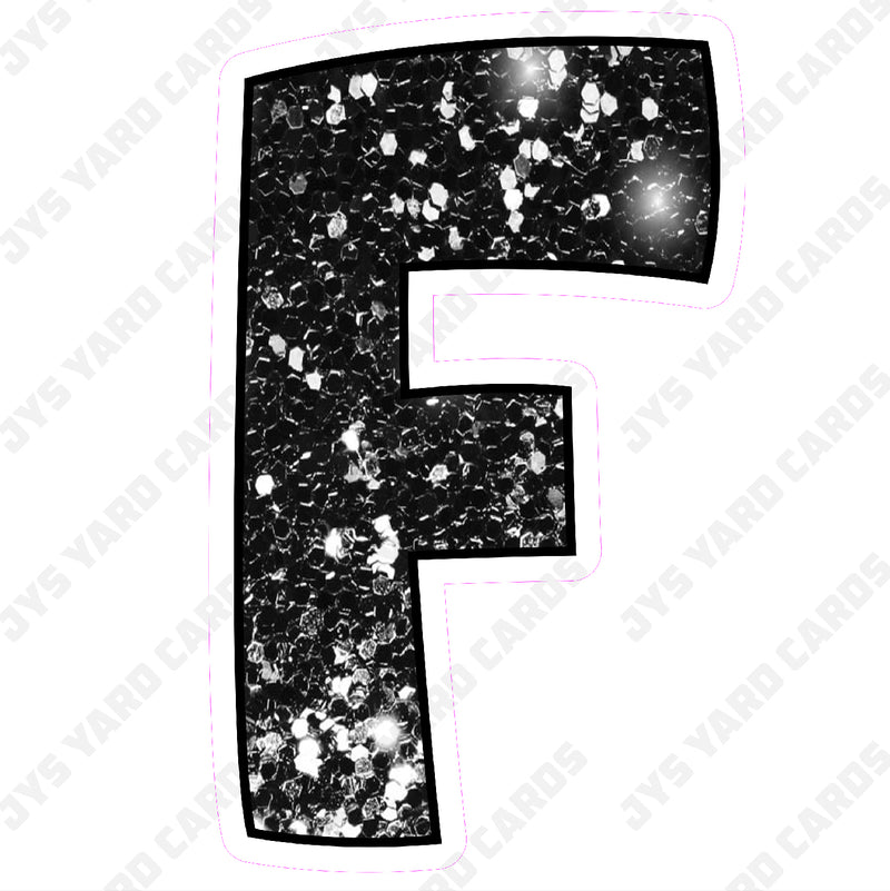 Single Letters: 18” Bouncy Glitter Black - Yard Card Signs by JYS International