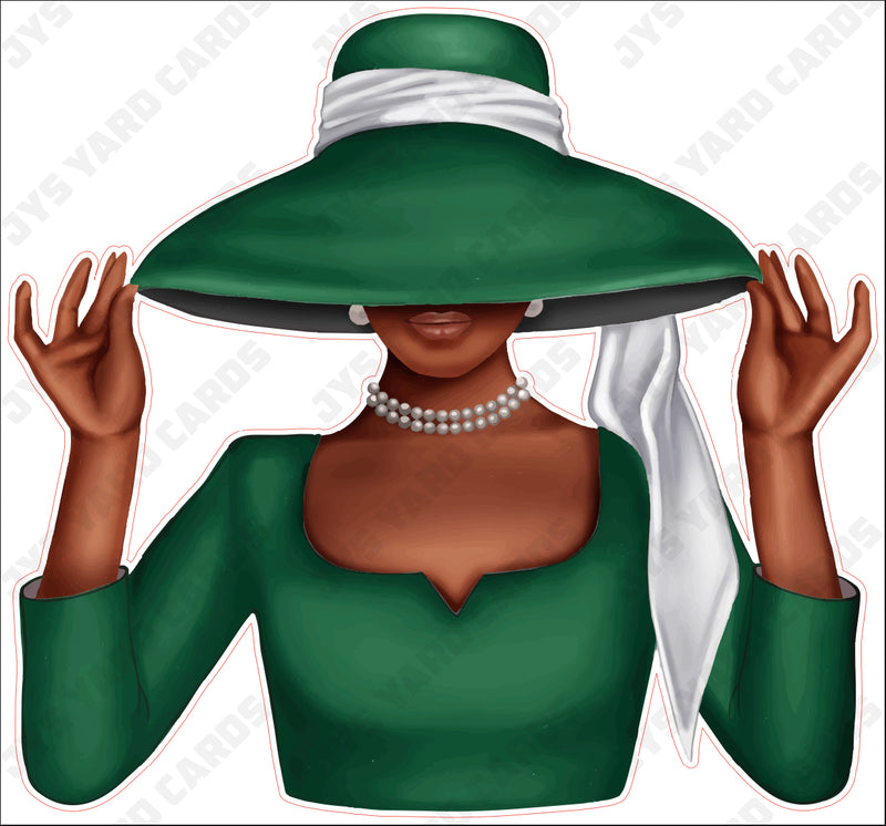 BROWN WOMAN WITH HAT: GREEN - Yard Card Signs by JYS International