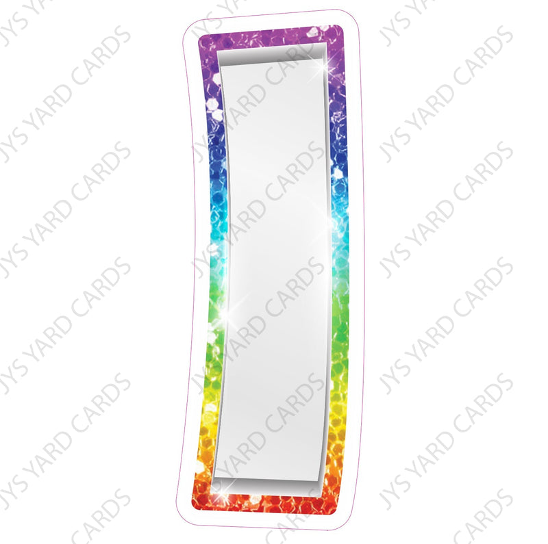 Single Letters: 23” Bouncy Metallic White With Rainbow - Yard Card Signs by JYS International