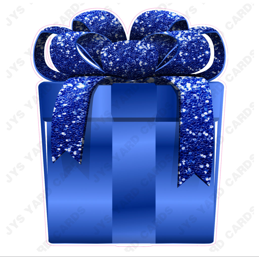 PRESENT: BLUE w/ BLUE BOW - Yard Card Signs by JYS International