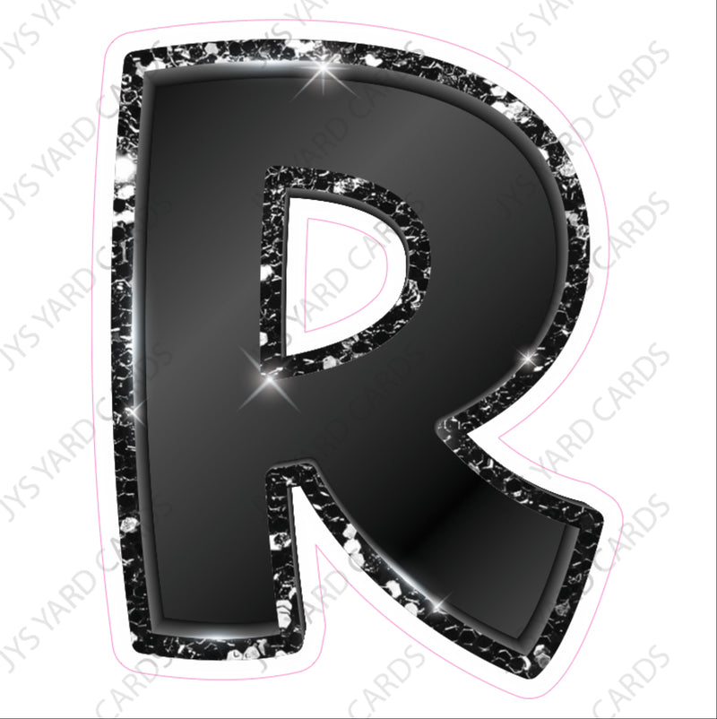 Single Letters: 18” Bouncy Metallic Black - Yard Card Signs by JYS International