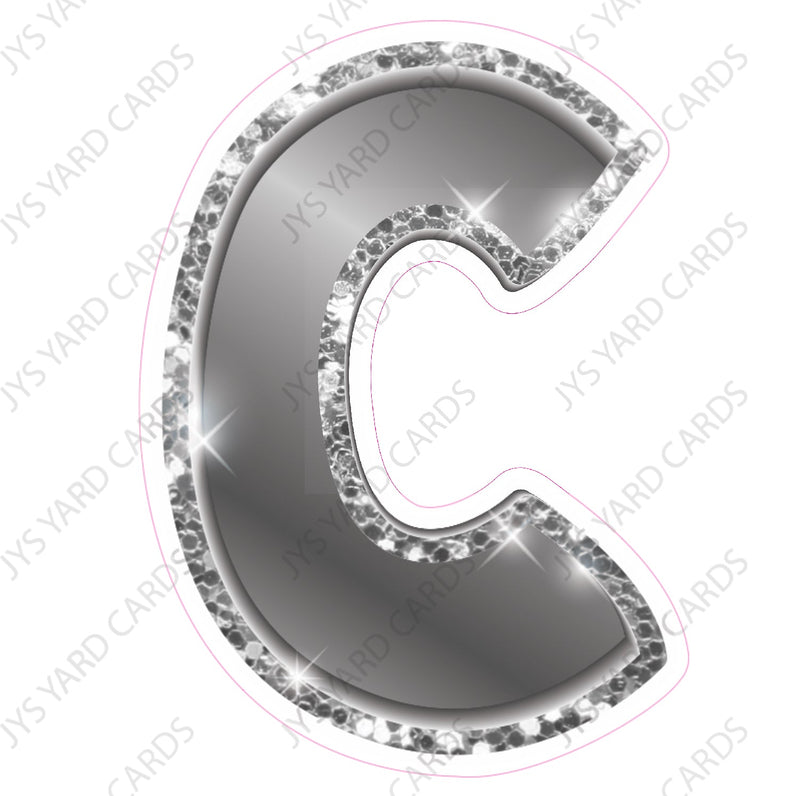 Single Letters: 12” Bouncy Metallic Silver - Yard Card Signs by JYS International